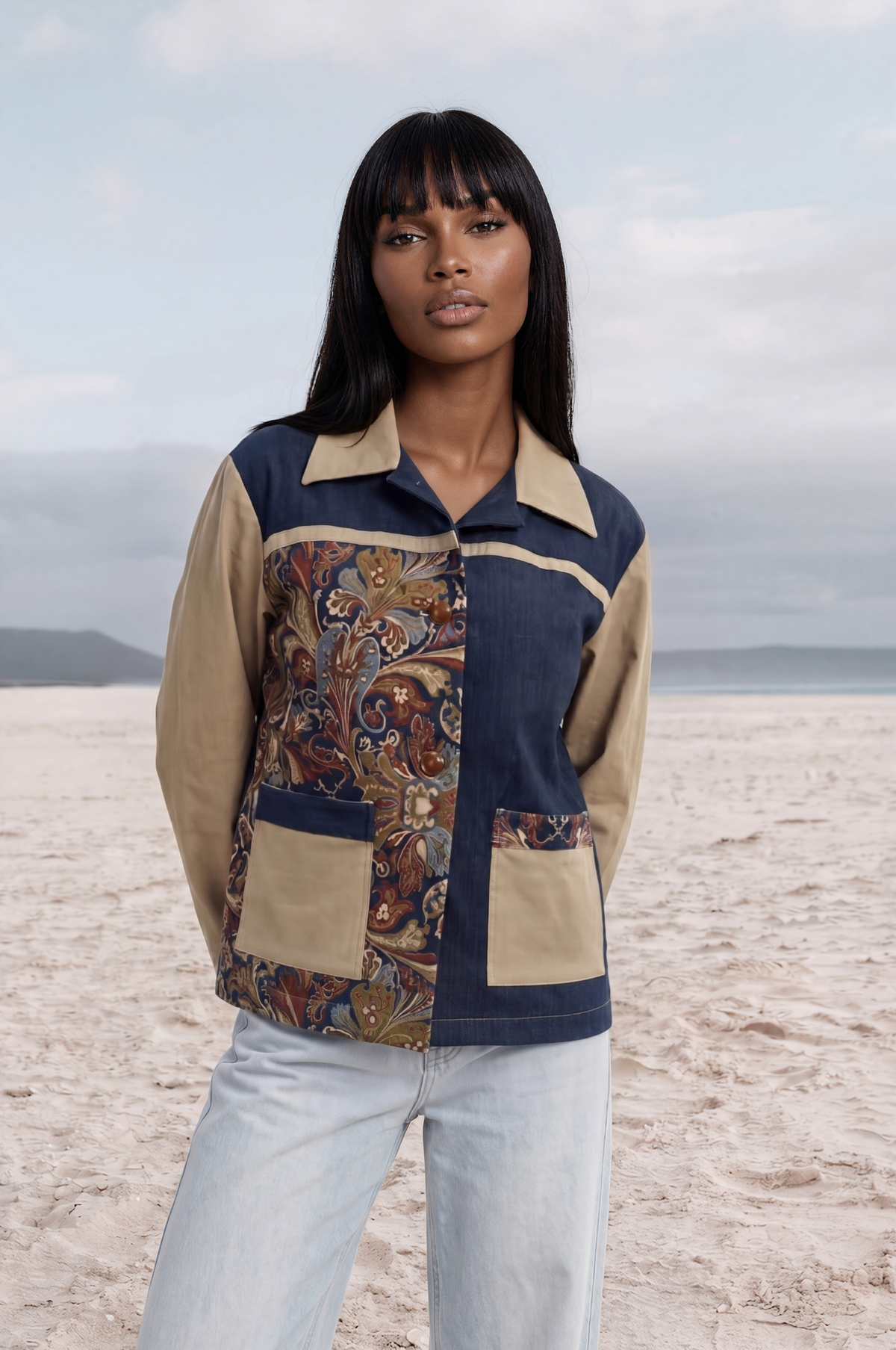 Navy Print Car Coat