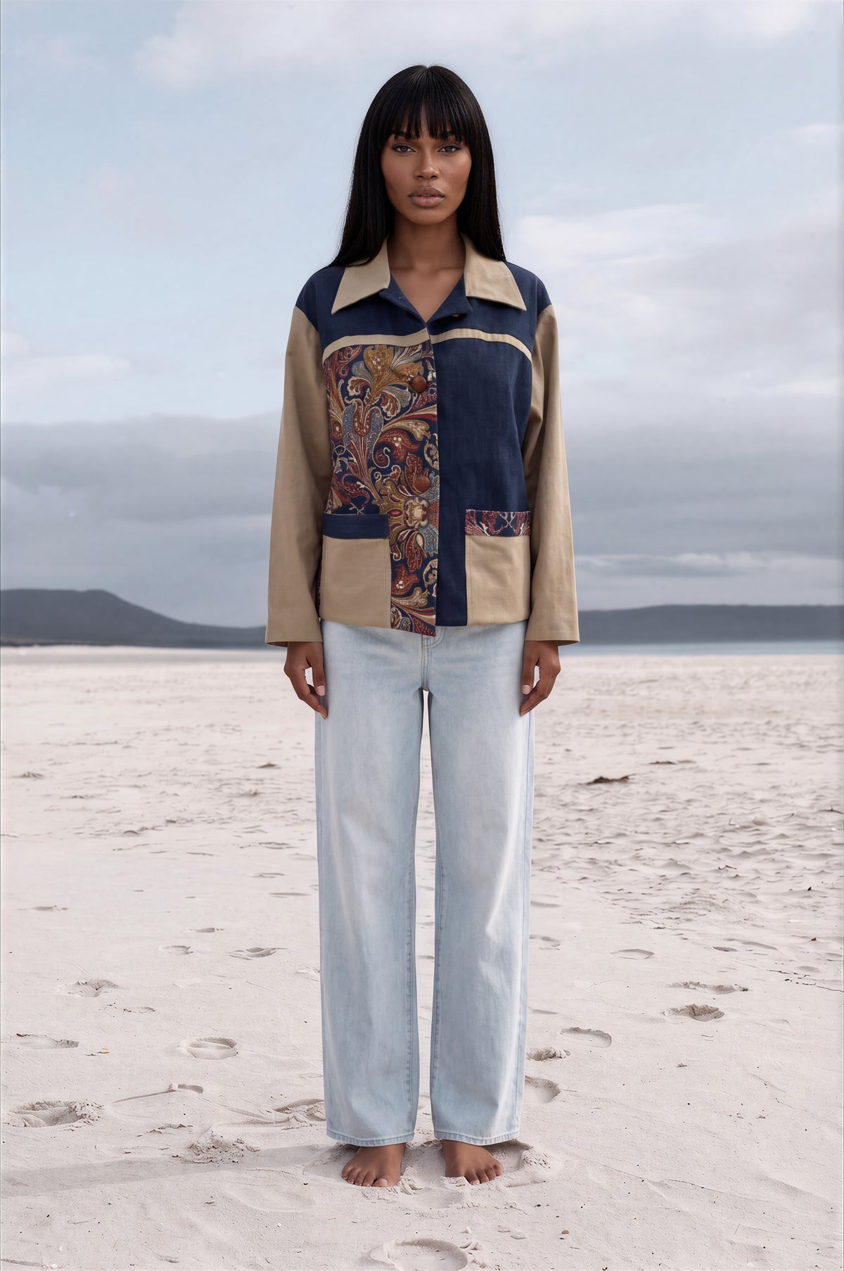 Navy Print Car Coat