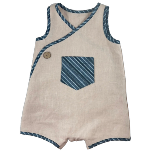 Bailey Romper in Tan Linen - River Rock
