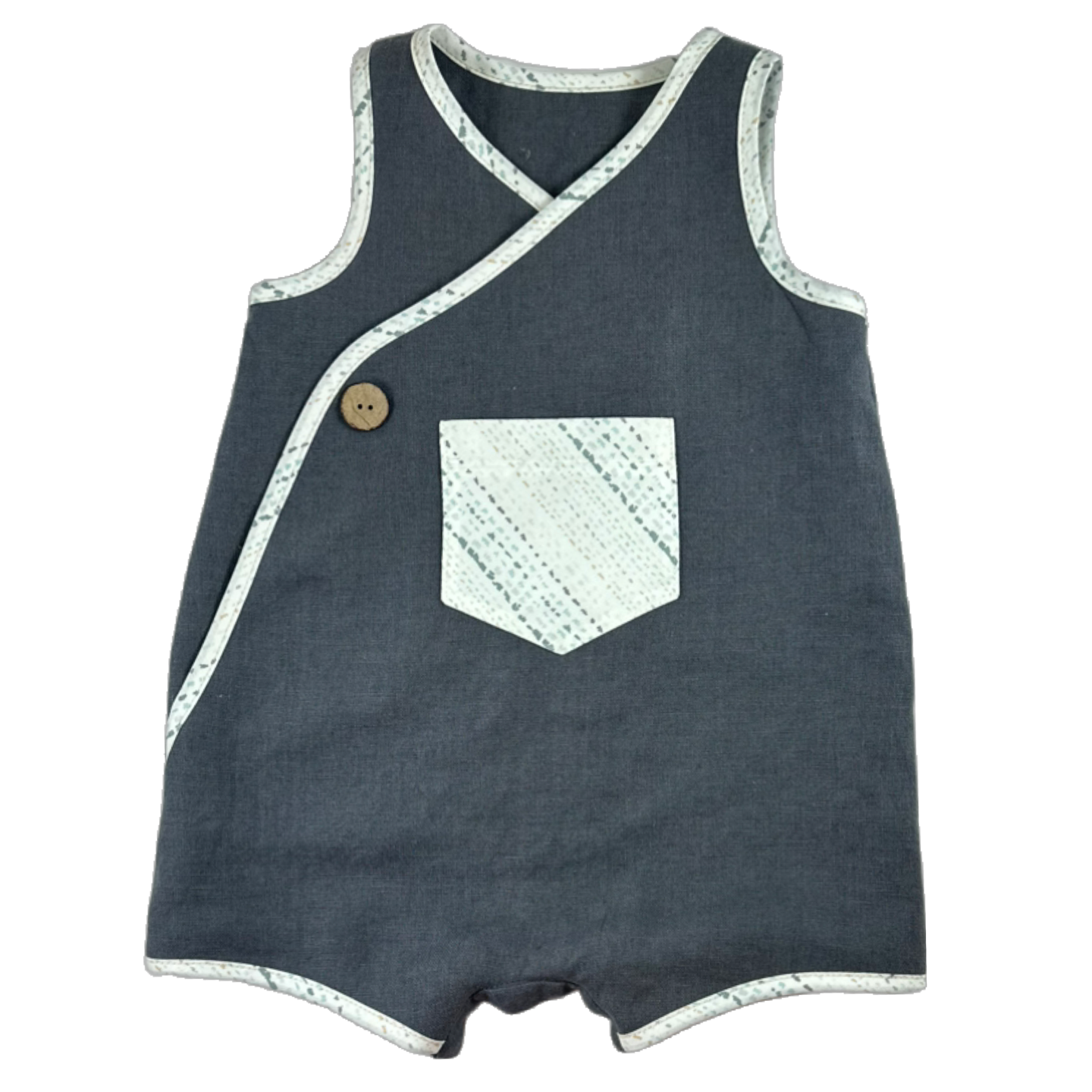 Bailey Romper in Grey Linen - River Rock