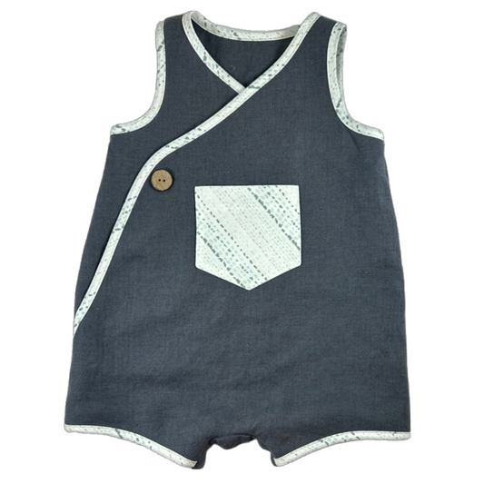 Bailey Romper in Grey Linen - River Rock