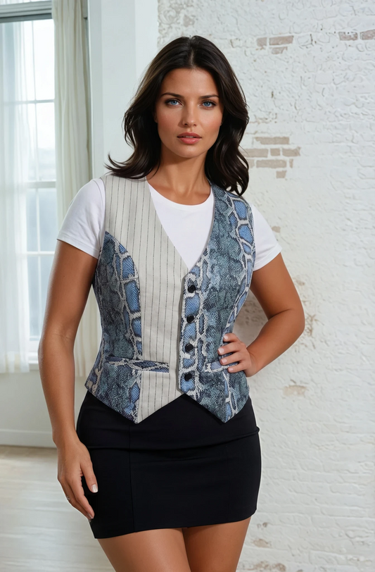 Juliette Fitted Vest - Pin Stripe & Snake Skin