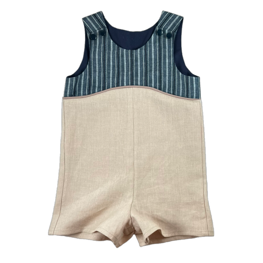 Darcy Romper in Tan Linen - River Rock